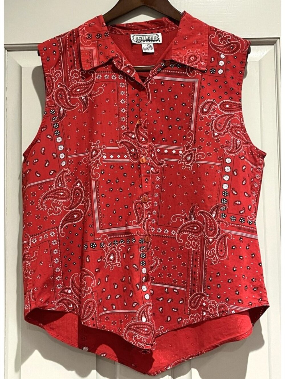Vintage Amilano Red Bandana Print Vest Top Women's 20W Western Americana Rodeo